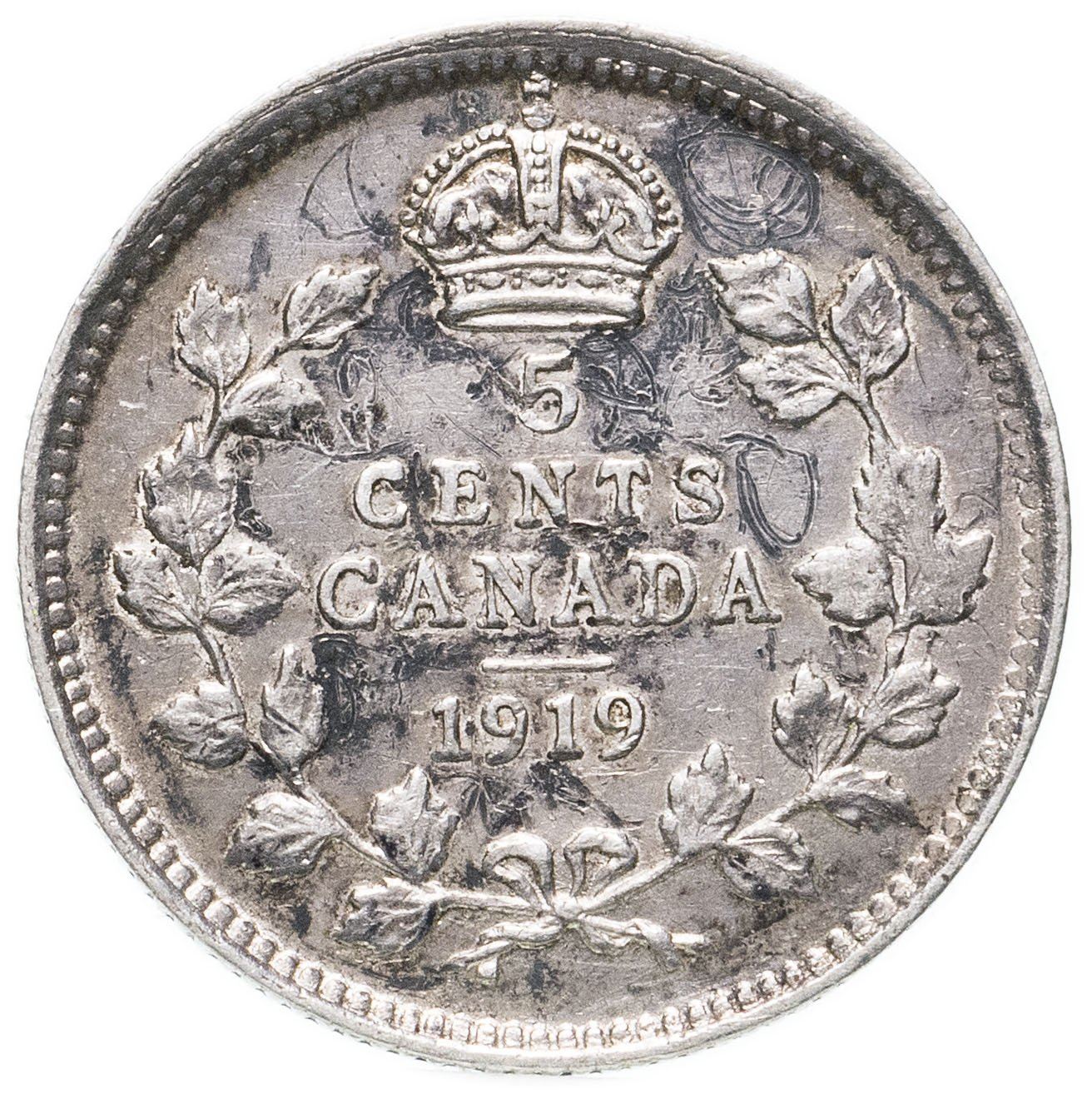 Canada 5 Cents Coin | King George V | Crown | KM22 | 1912 - 1919