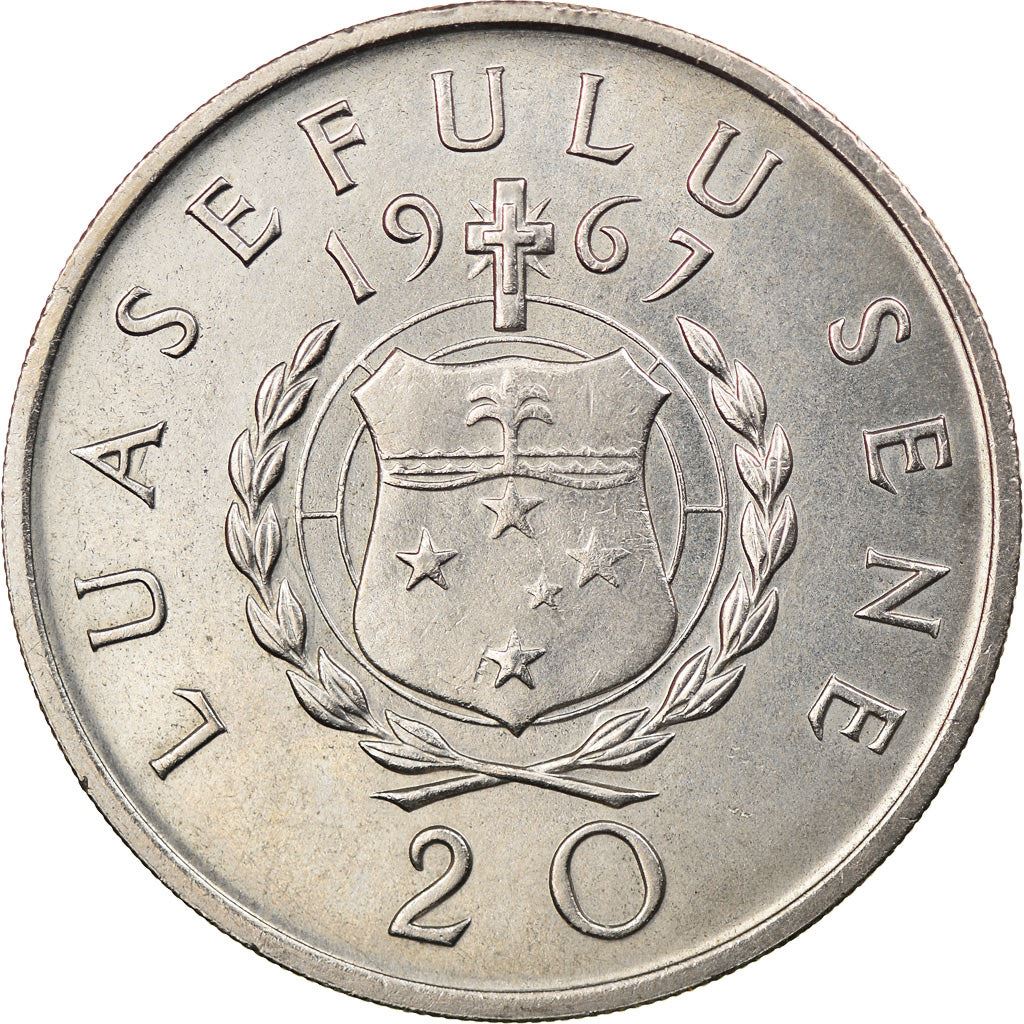 Samoa | Moneda de 20 Sene | Malietoa Tanumafili II | Escudo | Constelación Crux | Km:5 | 1967