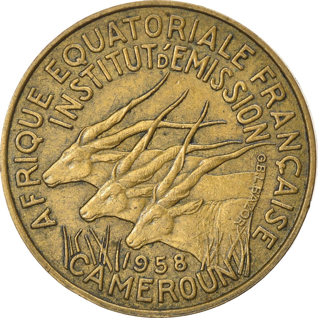 French Equatorial Africa | 5 Francs Coin | Antelope | Crops | Wreath | Km:10 | 1958