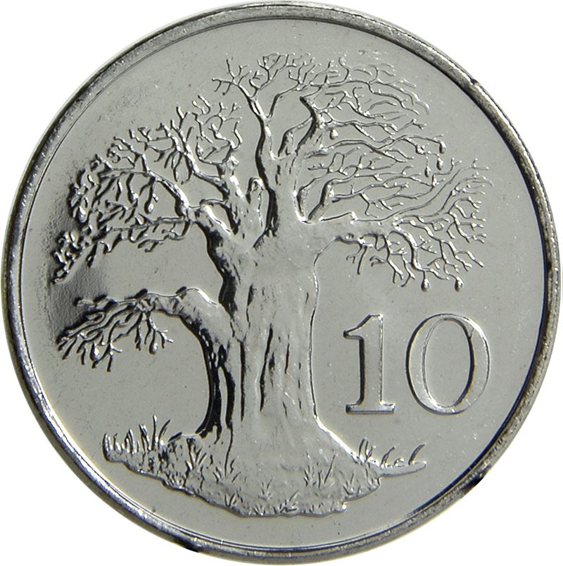 Zimbabwe 10 Cents Coin | Bateleur Eagle | Baobab Tree | KM3a | 2001 - 2003