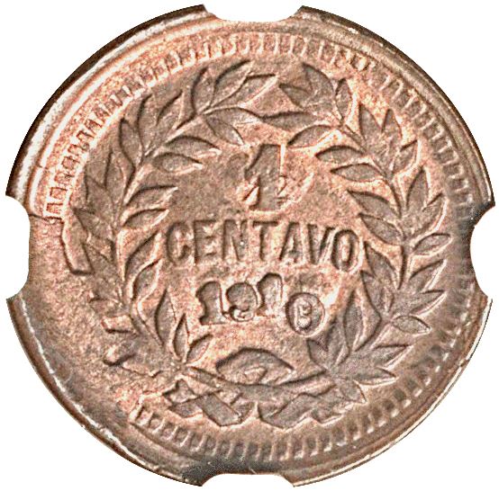 Honduras 1 Centavo Coin | Pyramid | Wreath | KM66 | 1910 - 1911