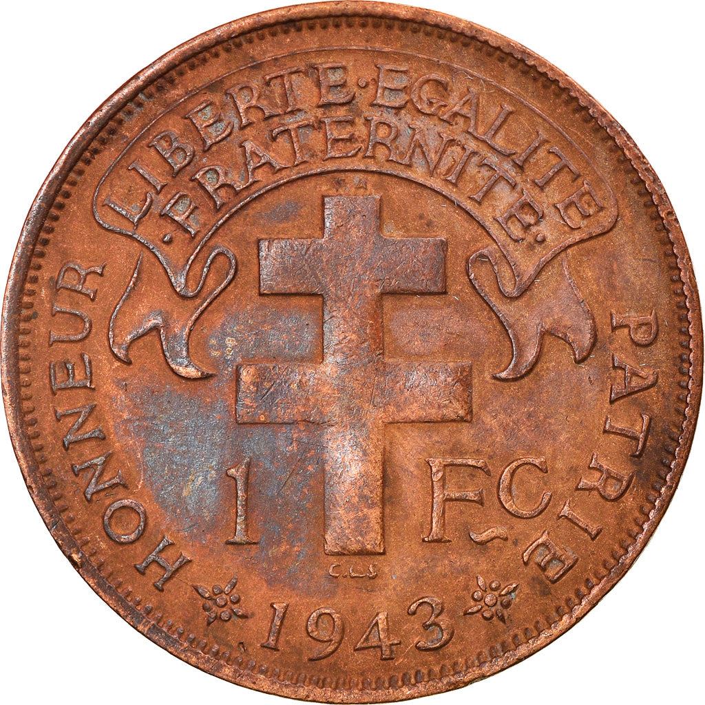 Madagascar | 1 Franc Coin | Rooster | Lorraine Cross | Km:2 | 1943