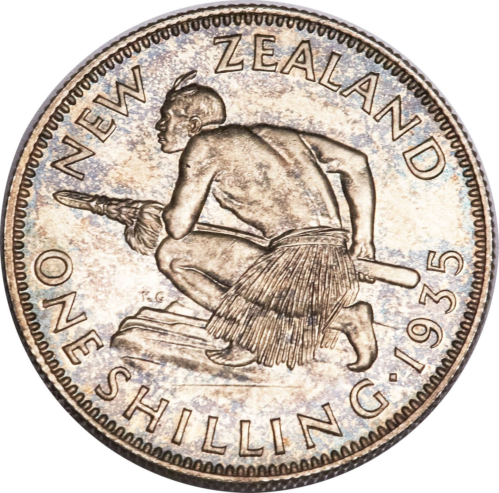 New Zealand | 1 Shilling Coin | George V | Maori Warrior | Km:3 | 1933 - 1935
