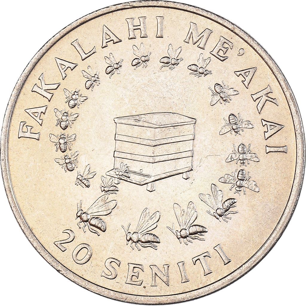 Tonga | 20 Seniti Münze | König Tupou IV | Honigbiene | Bienenstock | FAO | Km:46 | 1975 - 1979