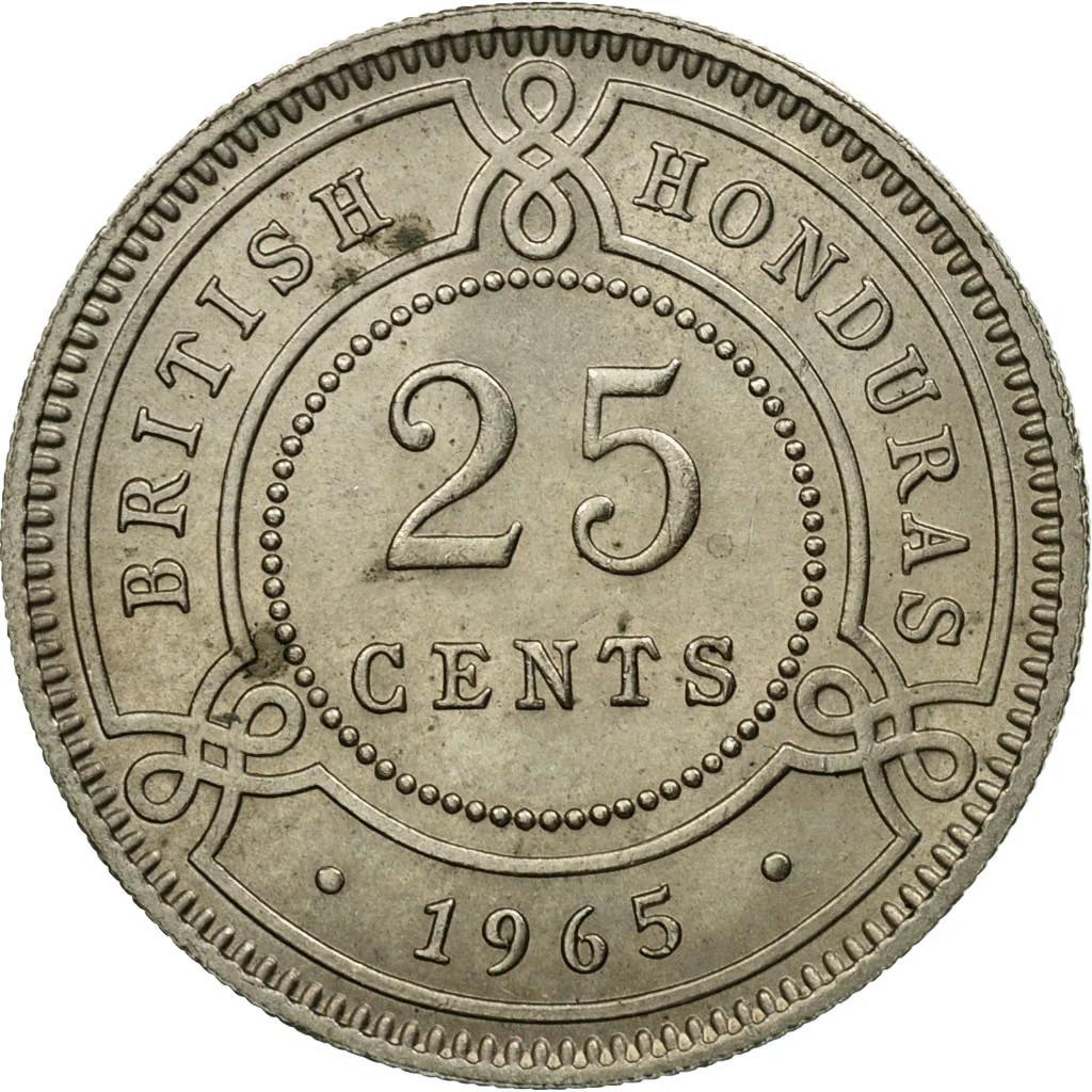 Belizean 25 Cents Coin | Queen Elizabeth II | KM29 | Belize | 1955 - 1973