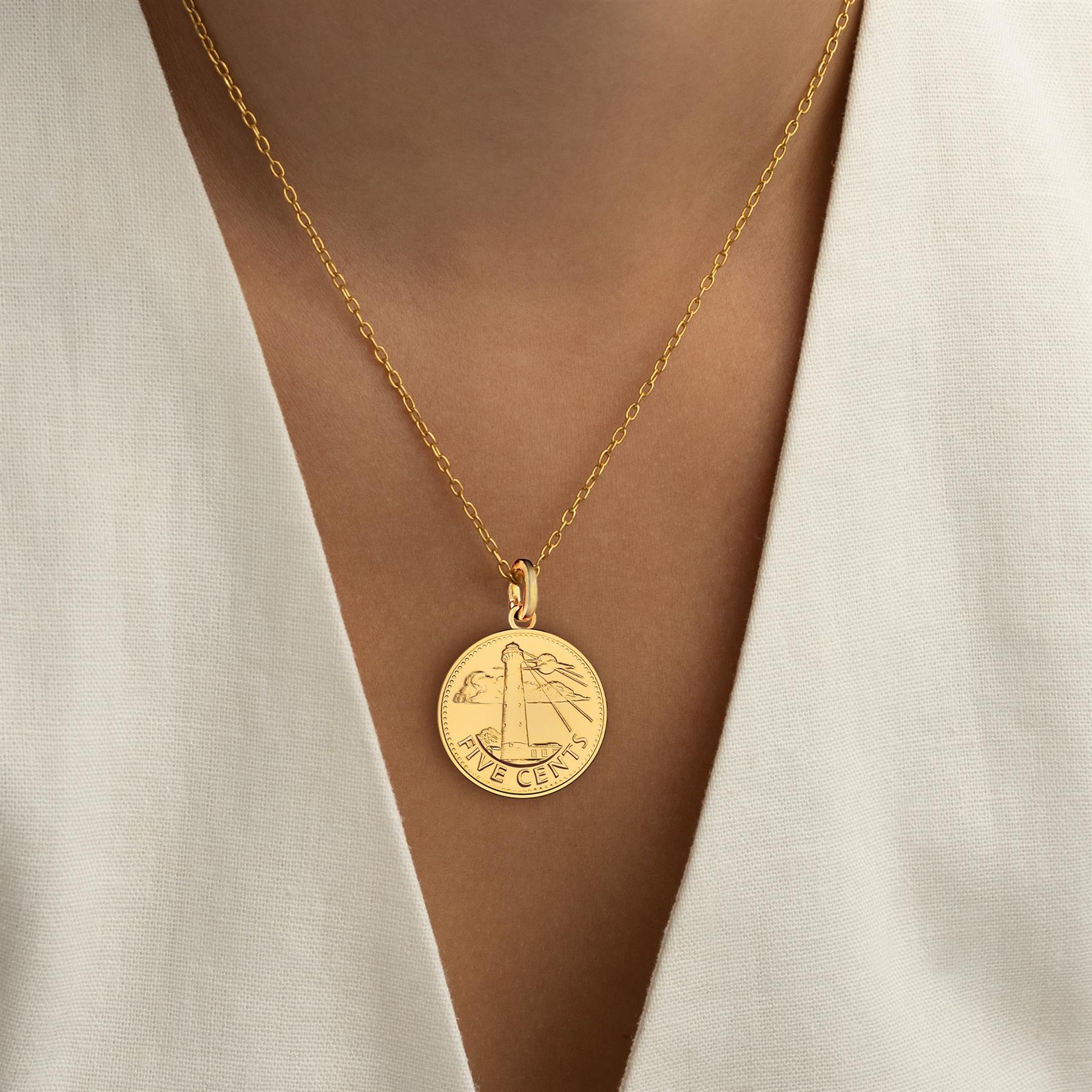 Barbadian 5 Cents Coin Charm | 925 Sterling Silver 18K Gold Plated | 1973 - 2007