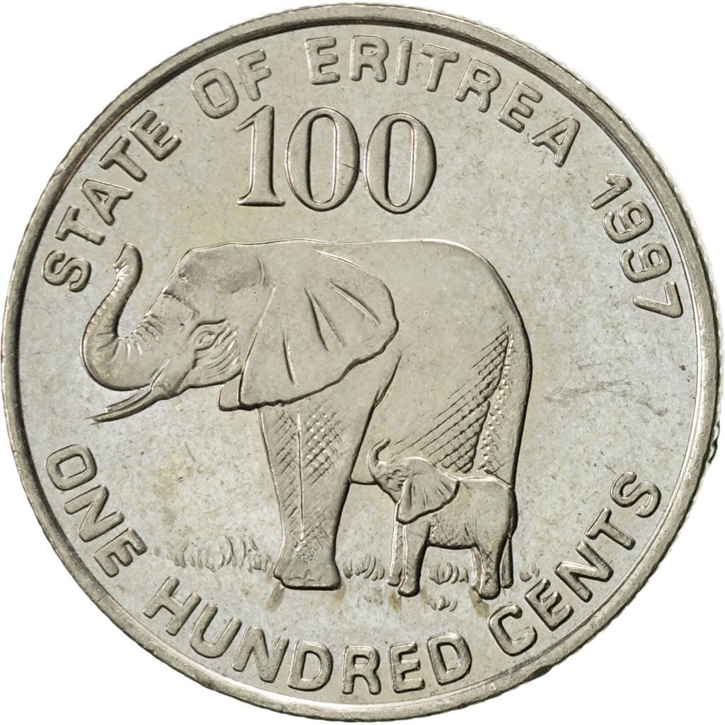 Eritrea | 100 Cents Mynt | Elefant | Soldater | Flagga | Km:48 | 1997