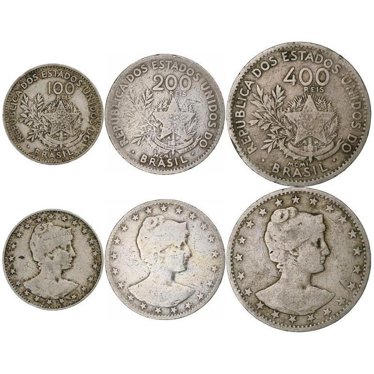 البرازيل | مجموعة 3 عملات | 100 200 400 ريس | 1901 (MCMI)