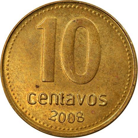 Argentyna 10 Centavos | Wschodzące Słońce | Szczupak | Moneta z czapką frygijską | KM107a | 2006 - 2011