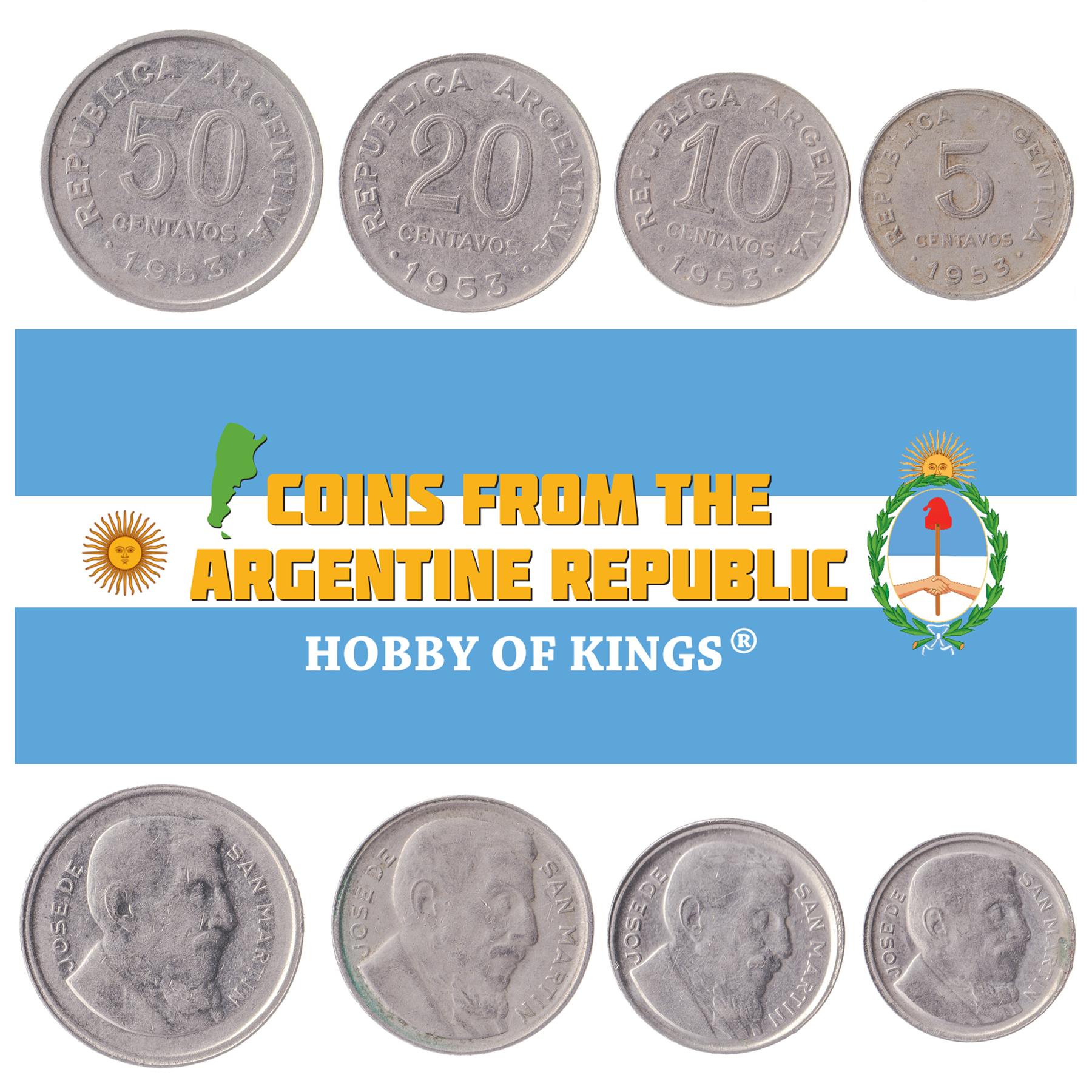 Argentine 4 Coin Set 5 10 20 50 Centavos | José de San Martín | 1952 - 1953