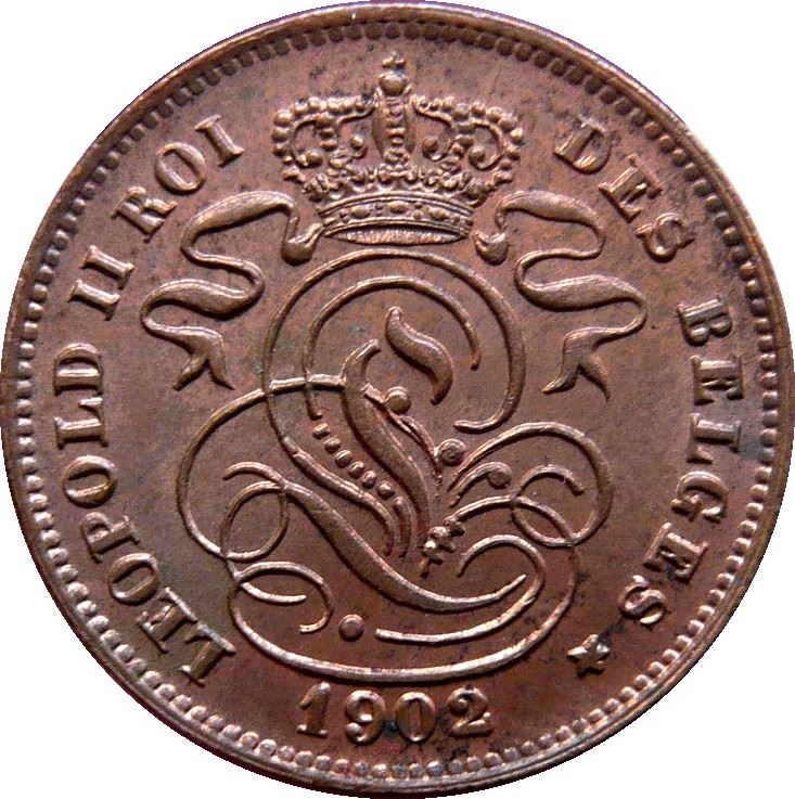 Belgijos moneta 2 centai - Léopold Belgique | Liūtas | Konstitucija | KM35 | 1869 - 1909