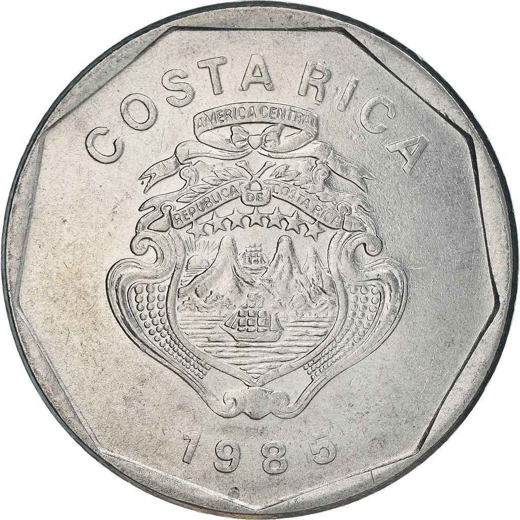 Costa Rica 20 Colones Coin | Stars | Volcno | Ship | Sun | KM216.2 | 1985