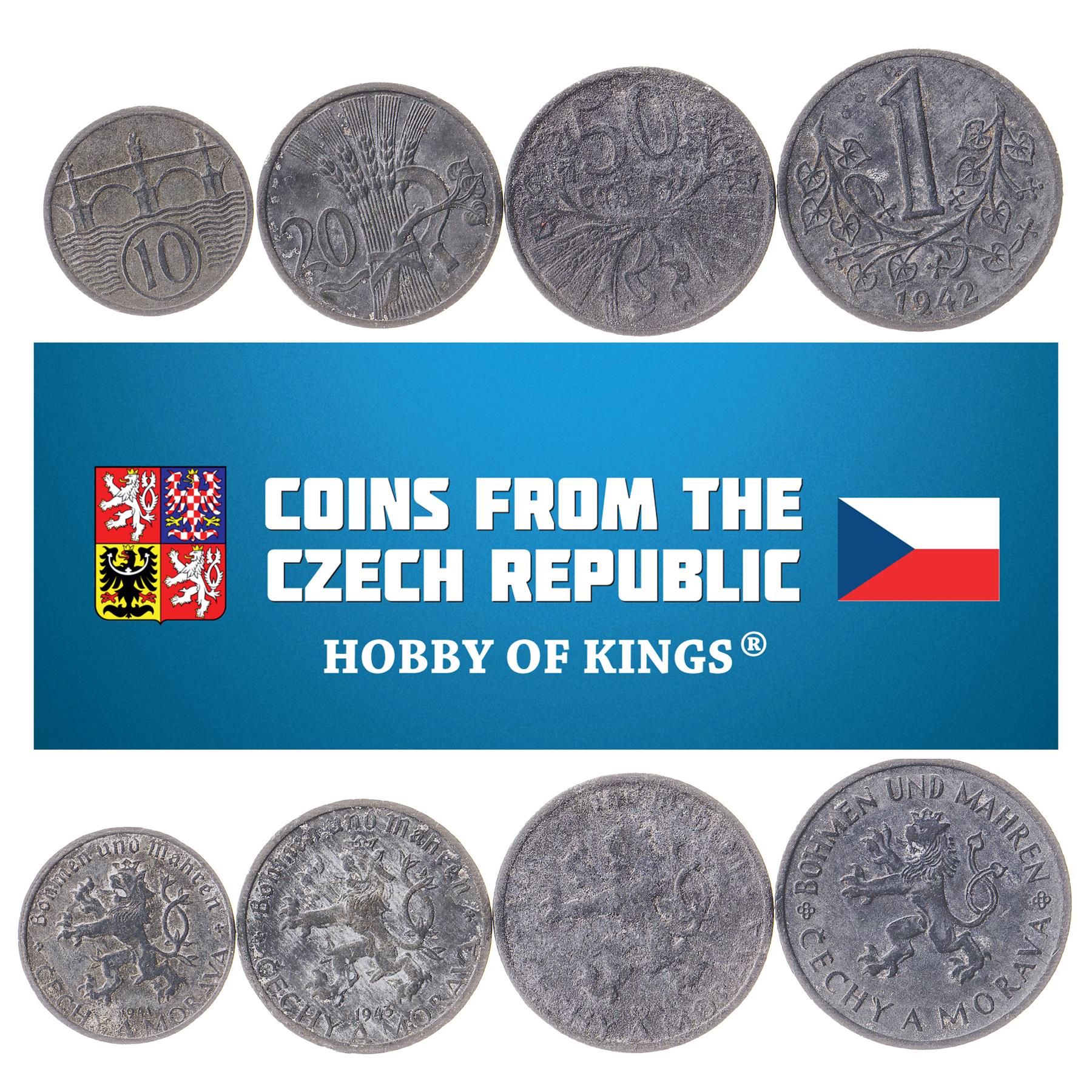 Czech 4 Coin Set 10 20 50 Haleru 1 Koruna | 1940 - 1944