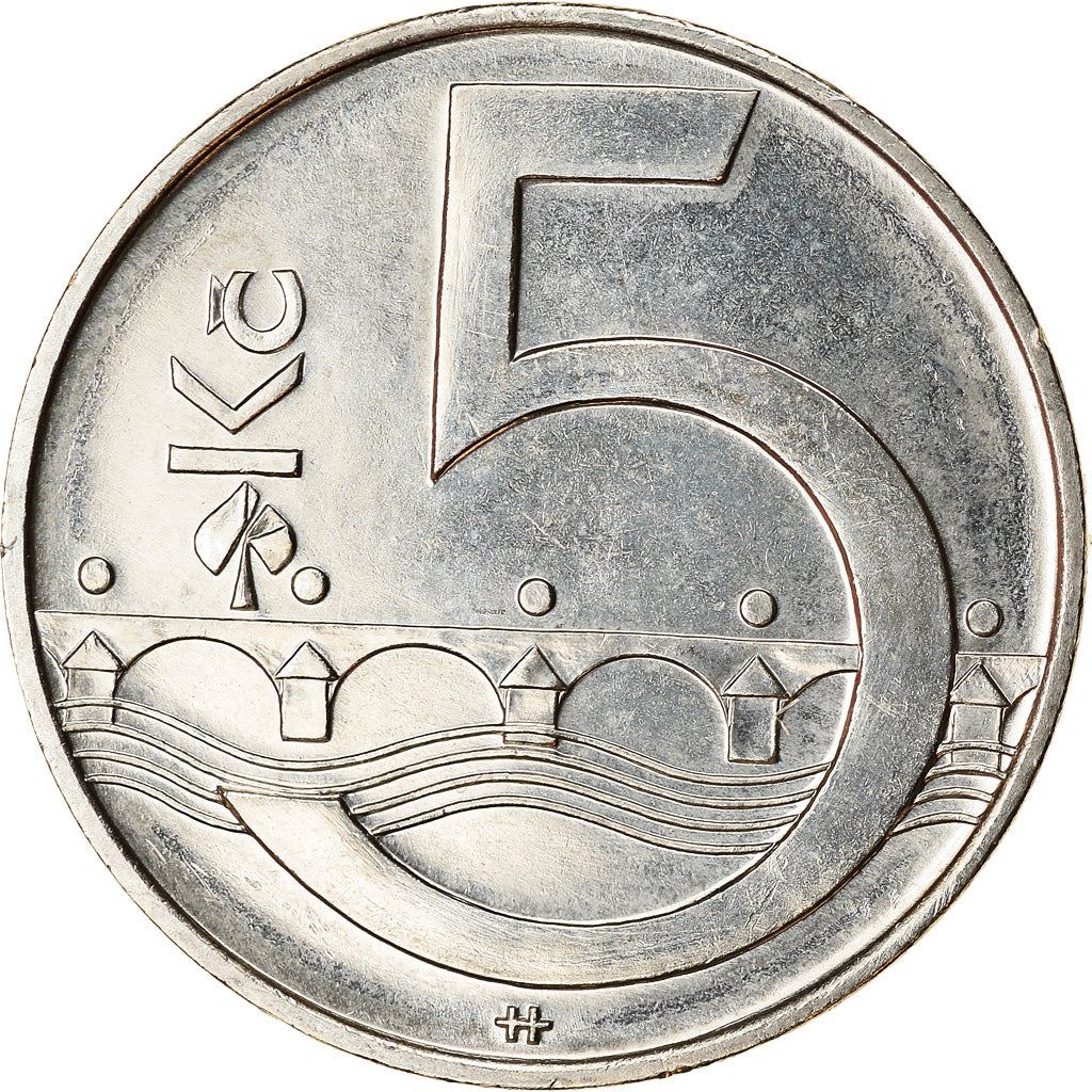 Tjekkiet | 5 Korun Mønt | Løve | Charles Bridges | Vltava-floden | KM8 | 1993 - 2021