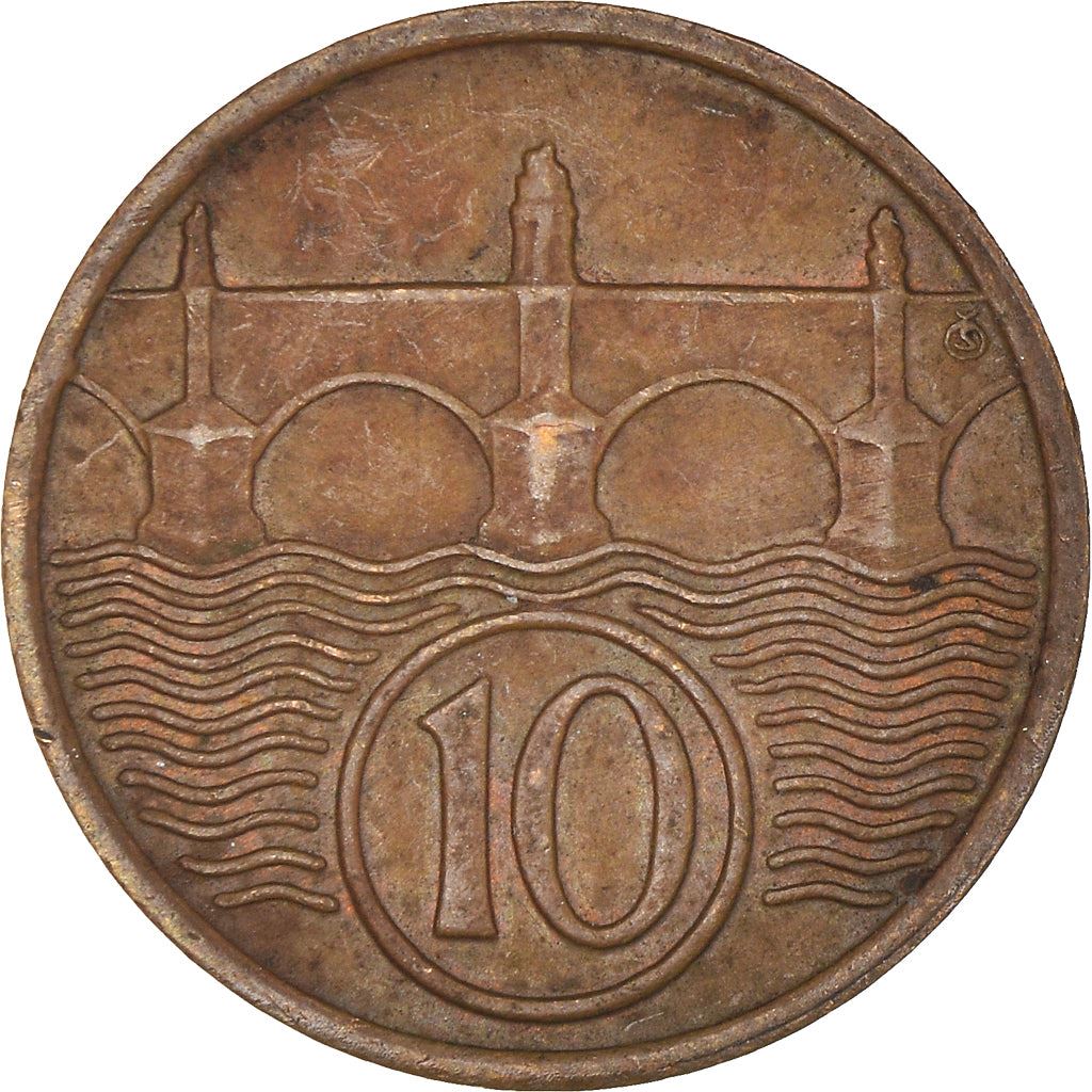Czechoslovakia | 10 Haleru Coin | Charles Bridge | Prague | KM3 | 1922 - 1938