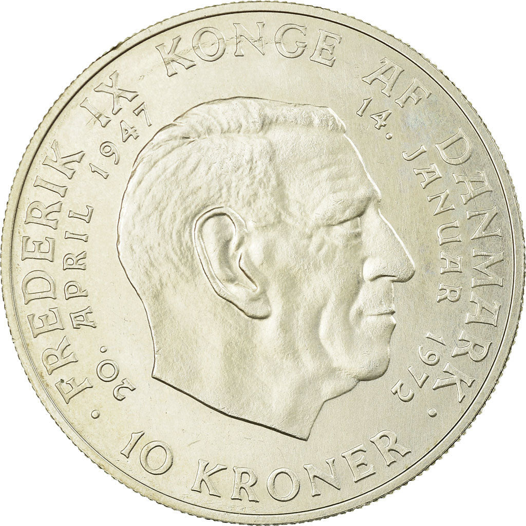 Denmark | 10 Kroner Coin | Silver | Death of Frederik IX and accession of Margrethe II | KM:858 | 1972