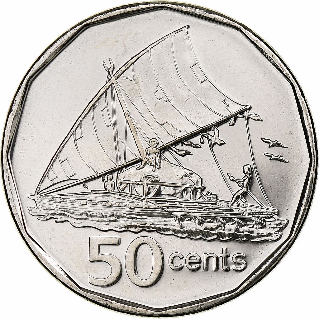Fiji | 50 Cents Coin | Sailing canoe | Km:122 | 2009 - 2010