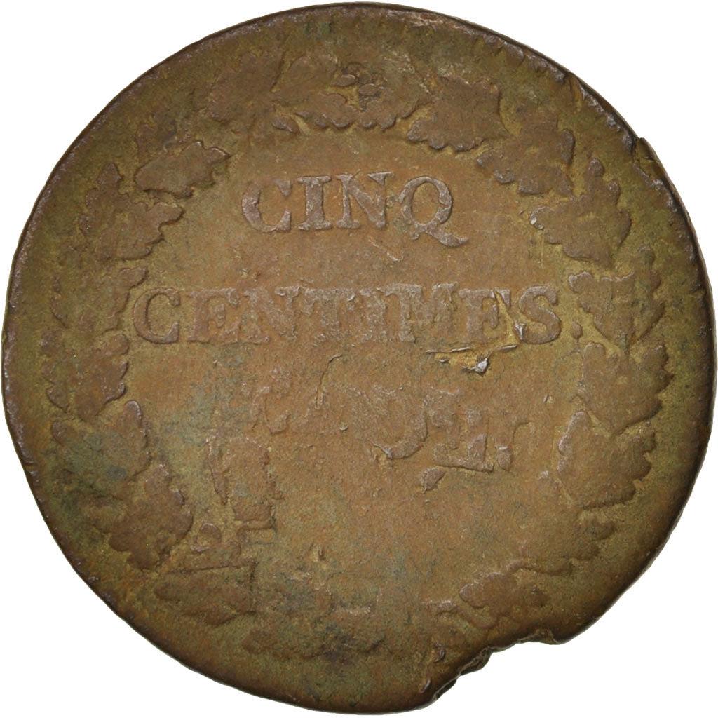 France | 5 Centimes Coin | Marianne | Phrygian cap | Km:640 | 1796 - 1800