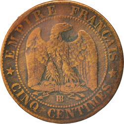 France | 5 Centimes Coin | Napoleon III | Eagle | Km:797 | 1861 - 1865