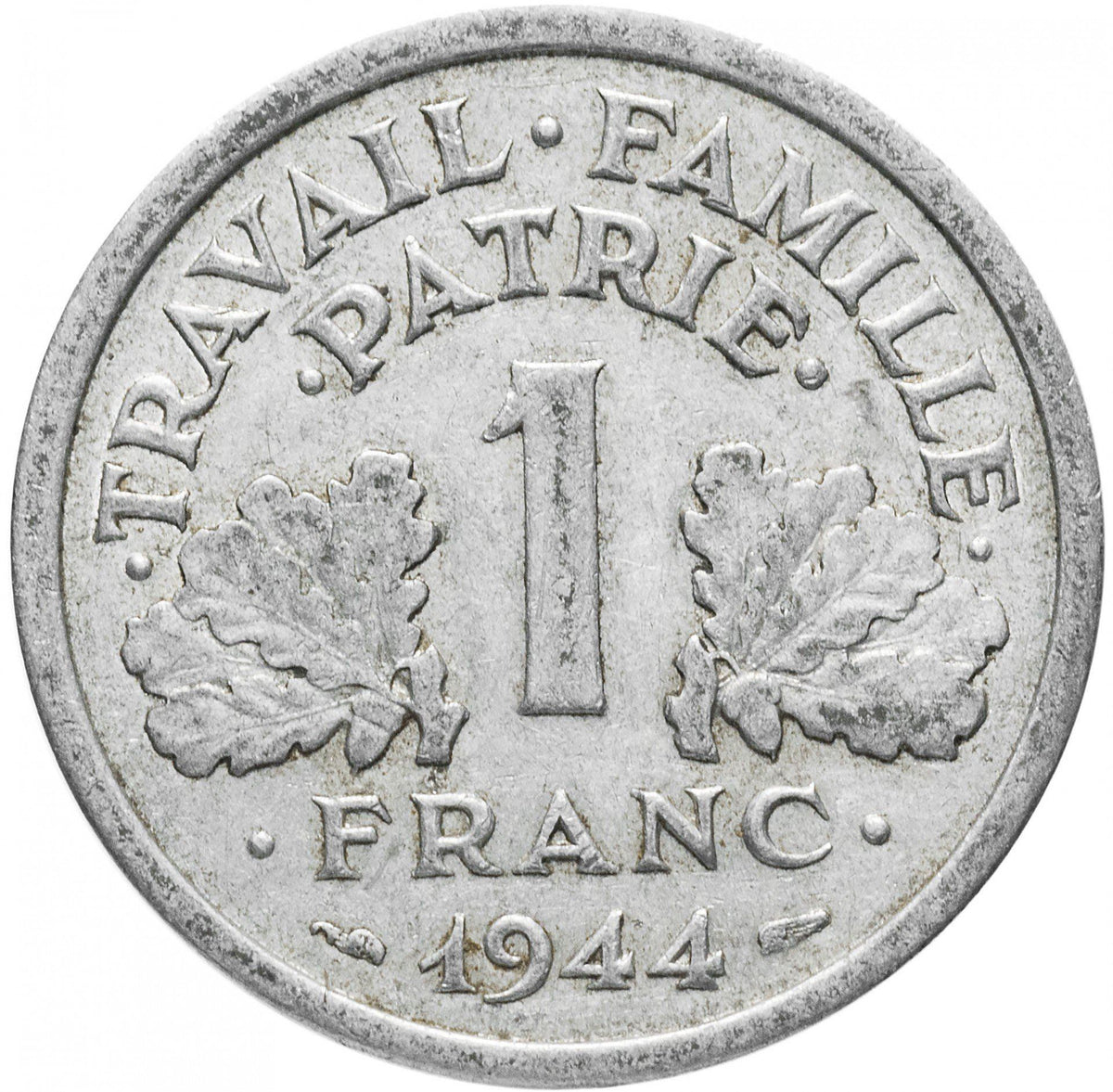 Fransk 1 Franc Mønt | Vichy Franske Stat | lys type | KM902 | Frankrig | 1942 - 1944
