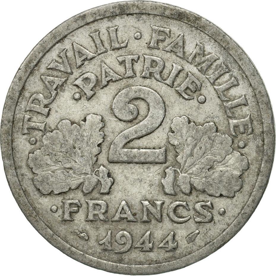 French 2 Francs Coin | KM904 | France | 1943 - 1944