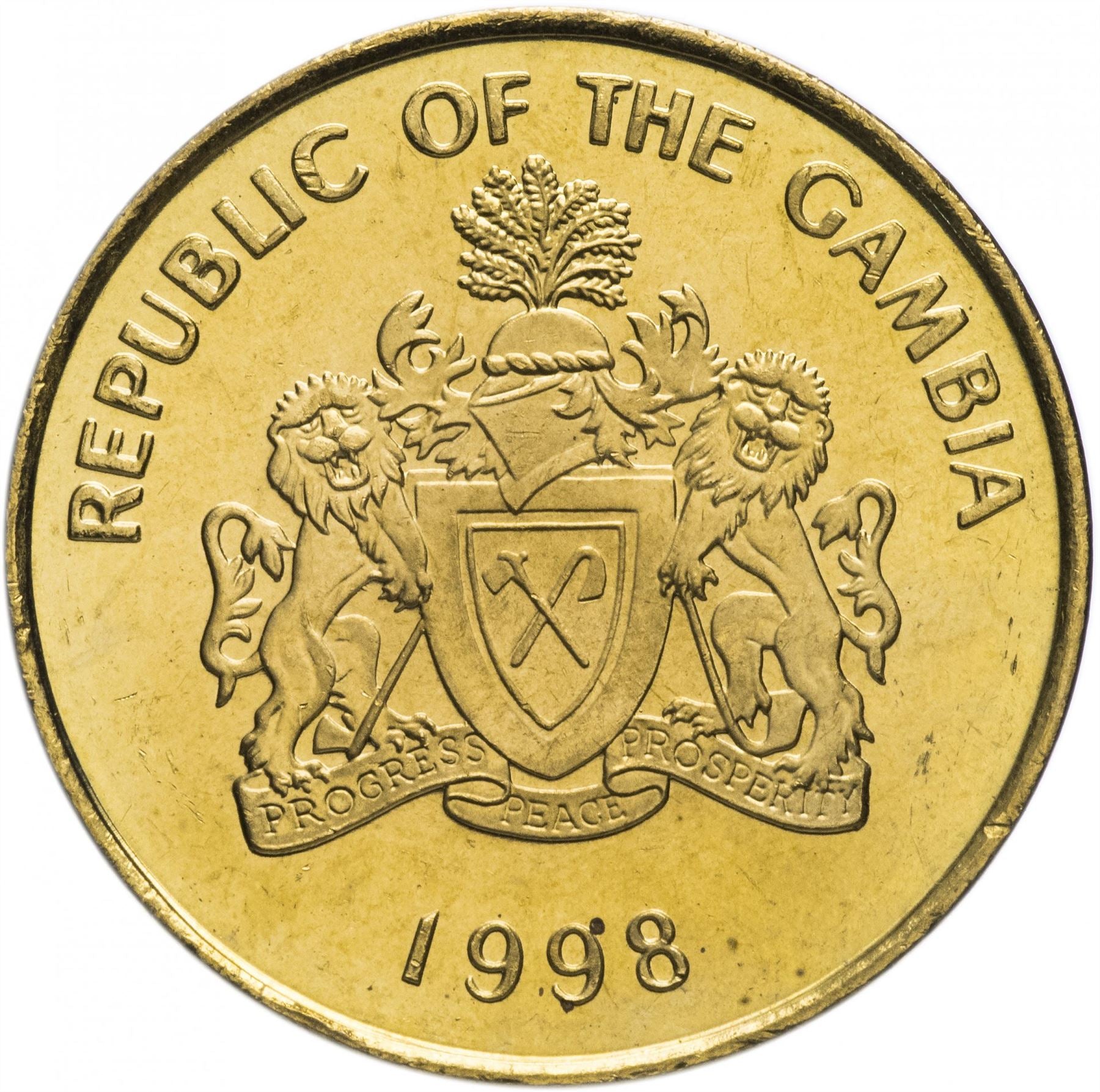 Gambija 10 Bututs moneta | Dvigubai spygliuotas frankolinas | KM56 | 1998