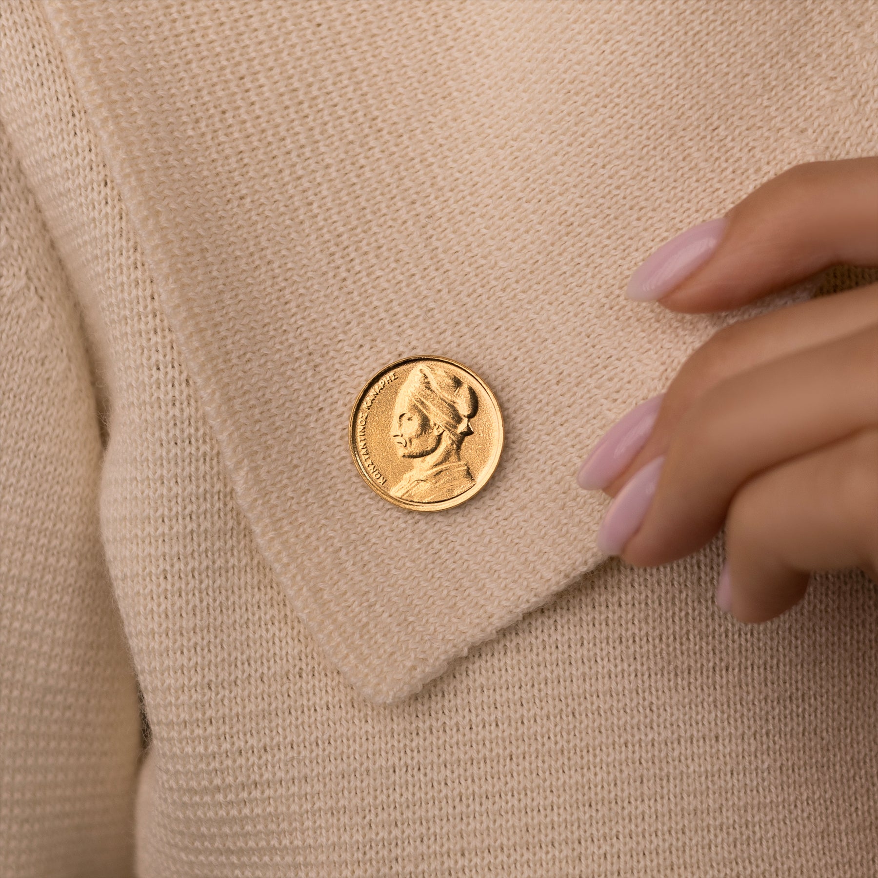 Greek Coin Pin Brooch Badge | Genuine 1 Drachma | 18K Gold Plated | Constantine Kanaris | Corvette Boat