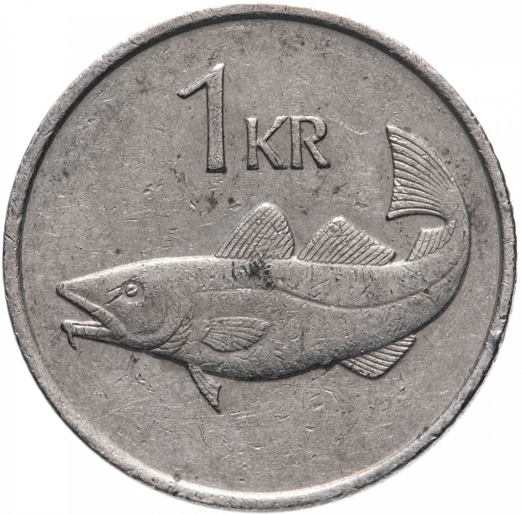 Iceland Coin Icelander 1 Krona | Giant Bergrisi | Cod Fish | KM27 | 1981 - 1987