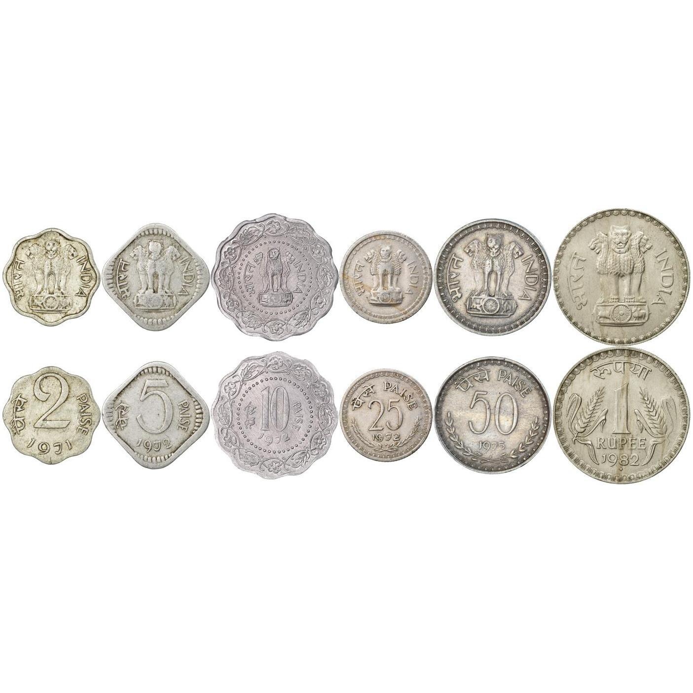 India | 6 Coin Set | 2 5 10 25 50 Paise 1 Rupee | 1971 - 1984