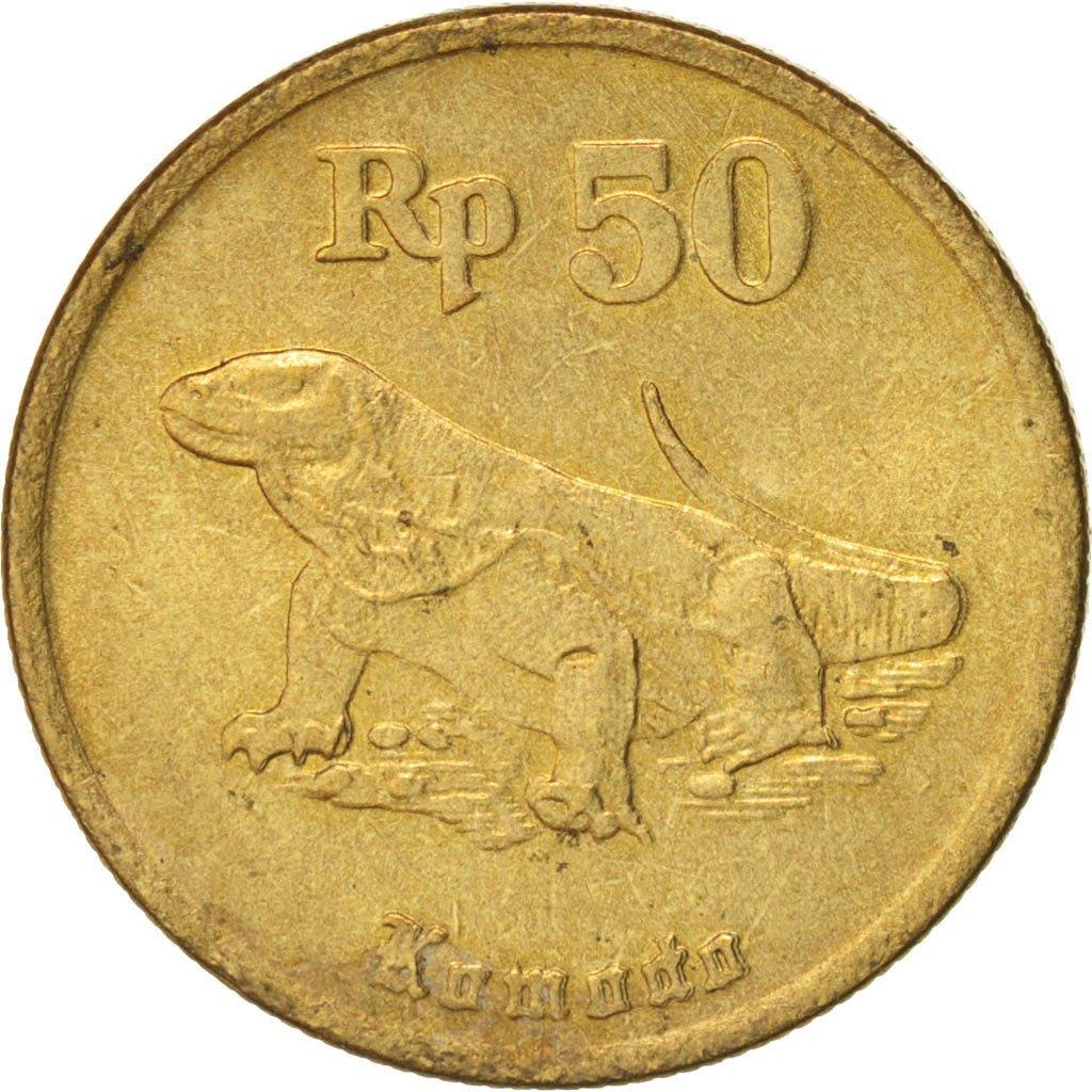 Moneta Indonezja 50 Rupii KM52 | Jaszczurka Waran z Komodo | 1991 - 1998