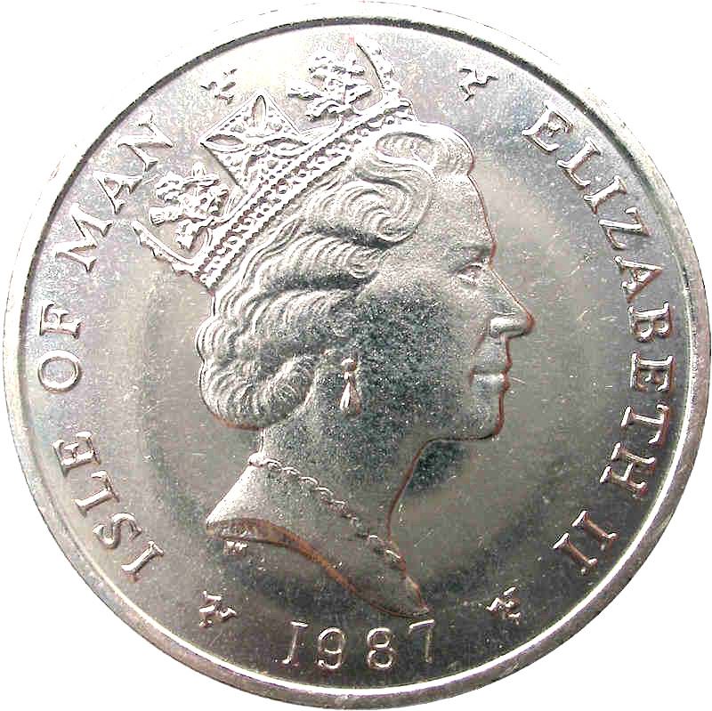 Isle of Man | 10 Pence Coin | Queen Elizabeth II | Loaghtan Ram | Shield | KM146 | 1985 - 1987