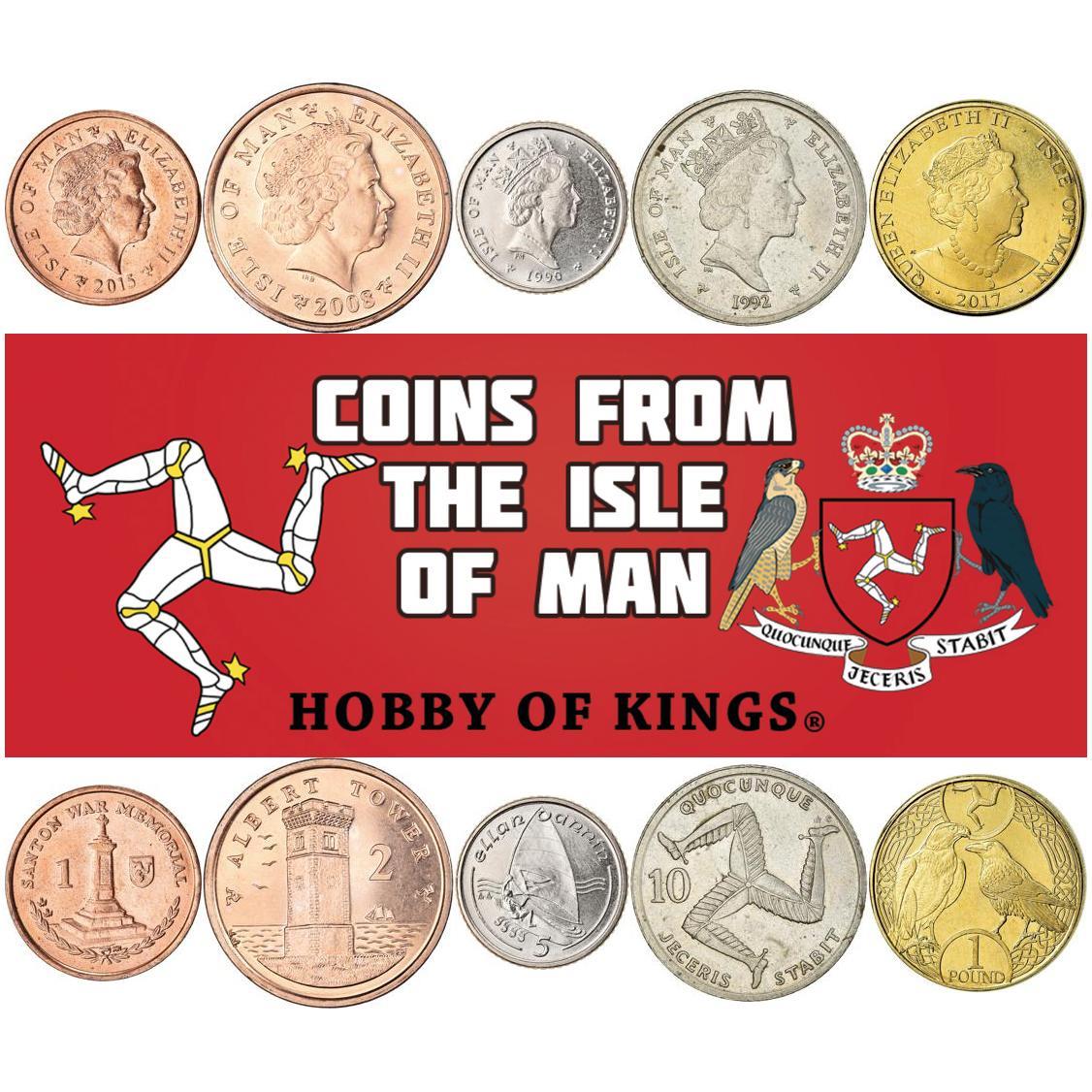 マン島 | 5種混合コイン | 1ペニー - 1ポンド | 建物 | エリザベス2世 | スポーツ | トリスケル | 動物 | 1971年