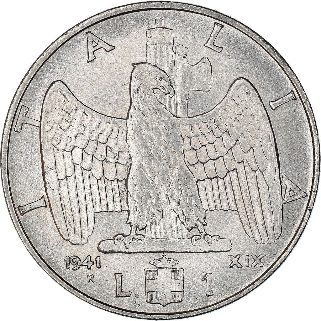 Italy Coin 1 Lira - Vittorio Emanuele III | Eagle | Fasces | Axe | Savoy Shield | KM77b | 1939 - 1943