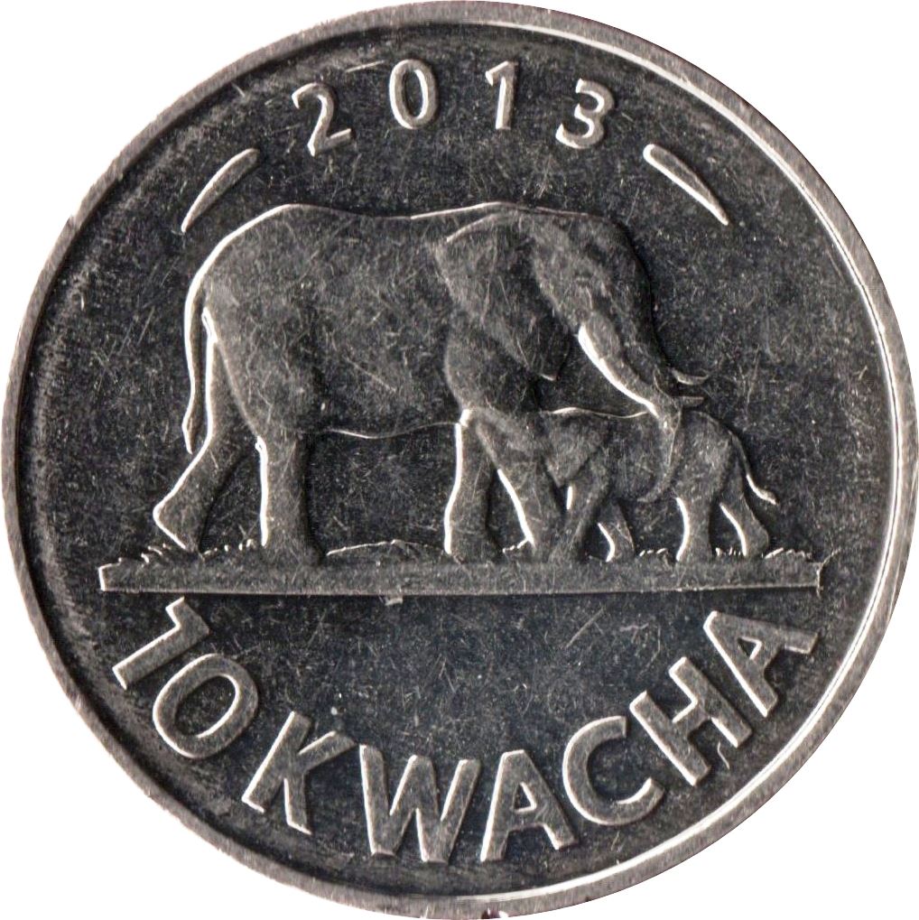 Moneta Malawi 10 Kwacha | Słoń | KM214 | 2012 - 2018