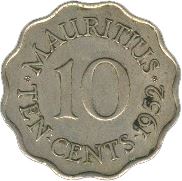 Mauritius 10 Cents | King George VI | KM30 | 1952