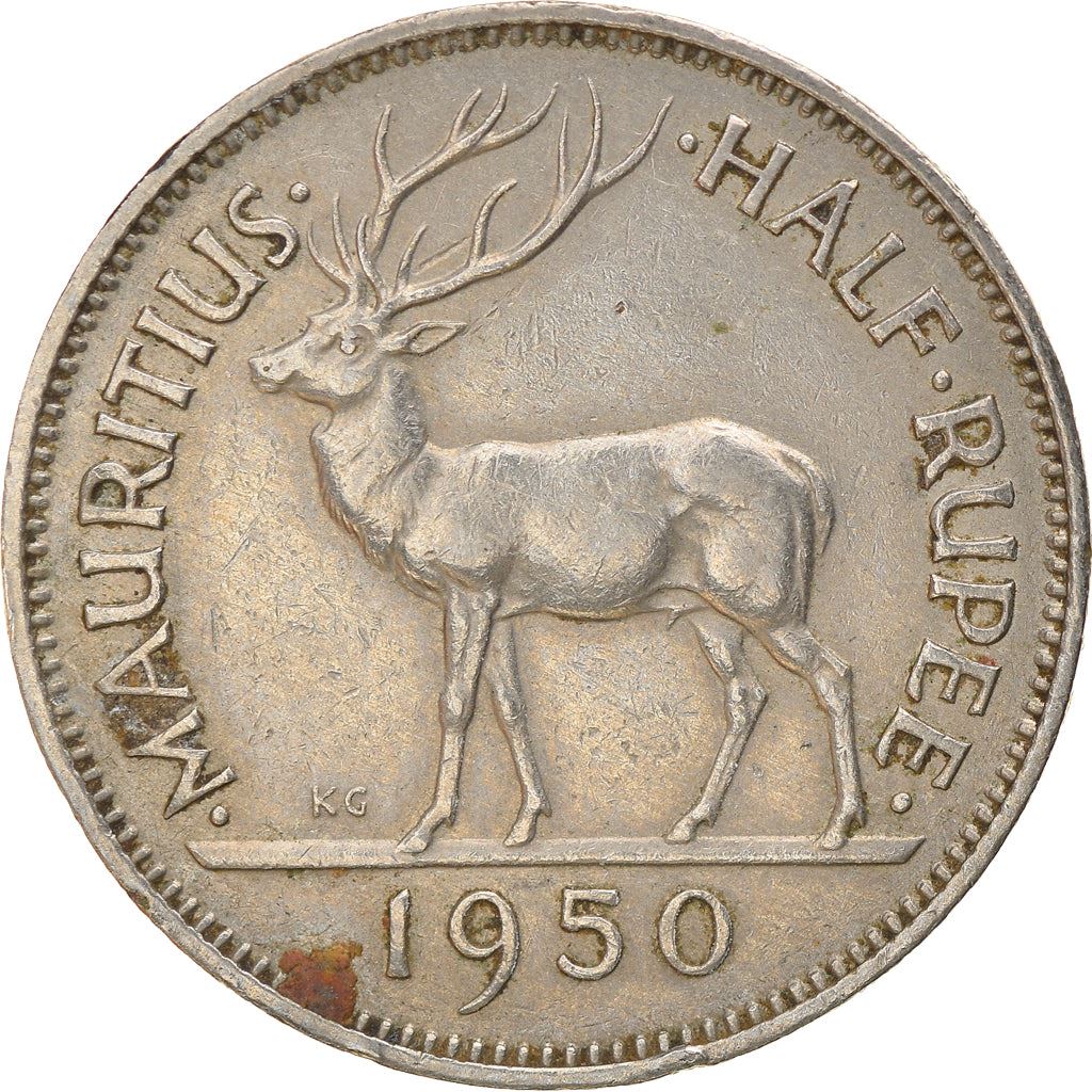 Mauritius 1/2 Rupee Coin | King George VI | Stag | KM28 | 1950 - 1951