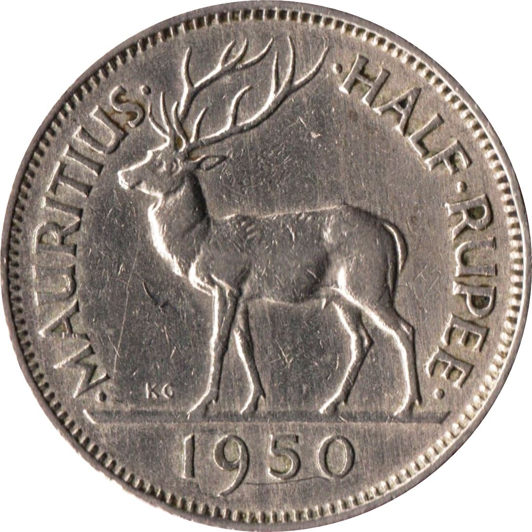 Mauritius 1/2 Rupee Coin | King George VI | Stag | KM28 | 1950 - 1951
