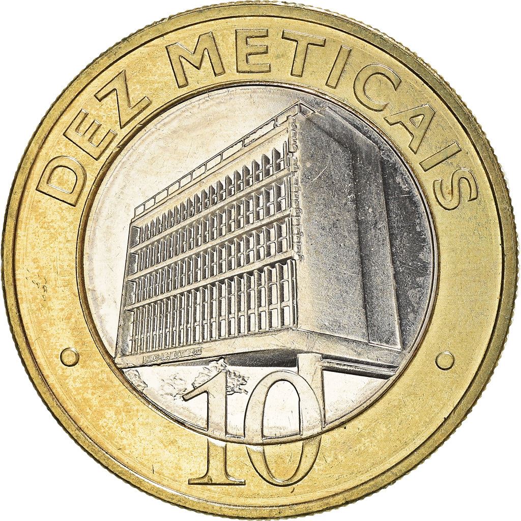 Mozambik | Moneta 10 Meticais | Budynek Banku | KM140 | 2006 - 2012