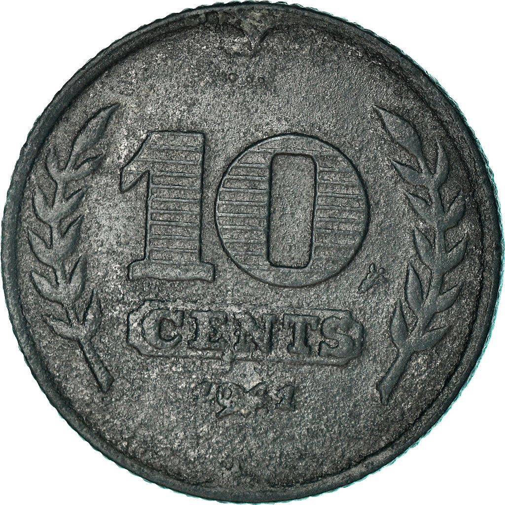 Netherlands Coin 10 Cents | Queen Wilhelmina | Tulip | KM173 | 1941 - 1943