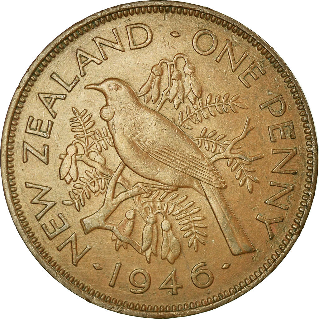 New Zealander Penny Coin King George VI Tui Bird KM13 1940 1947