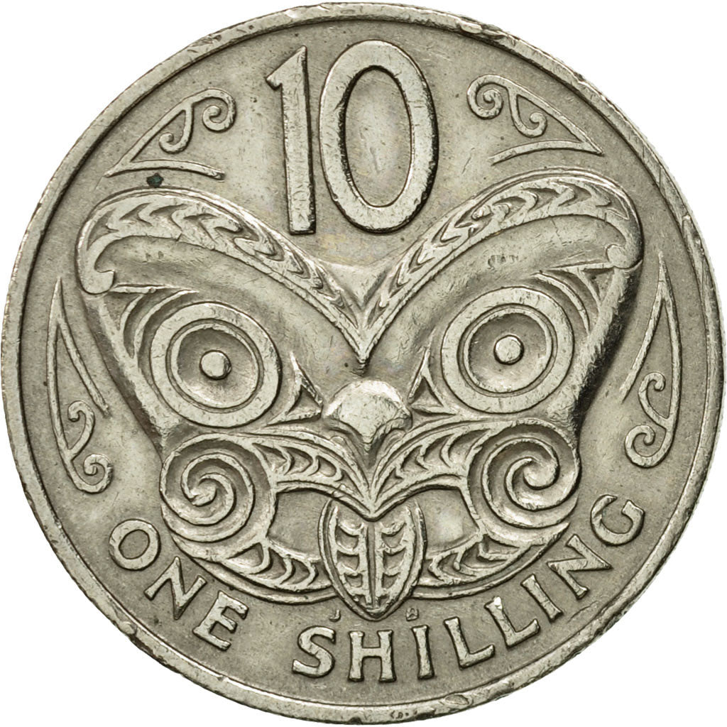 New Zealander 10 Cents Coin | Queen Elizabeth II | Maori Koruru Mask | KM35 | 1967 - 1969