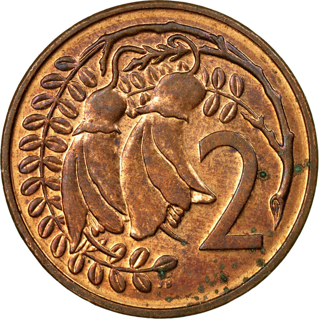 Nieuw-Zeelandse 2 Cents Munt | Koningin Elizabeth II | Kowhai Bloemen | KM32 | 1967 - 1985