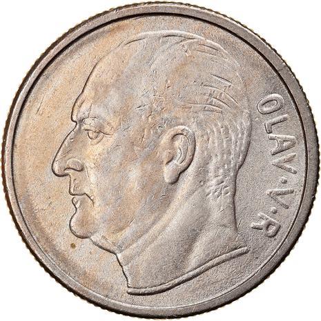 Noruega 1 Corona - Moneda Olav V KM409 1958 - 1973
