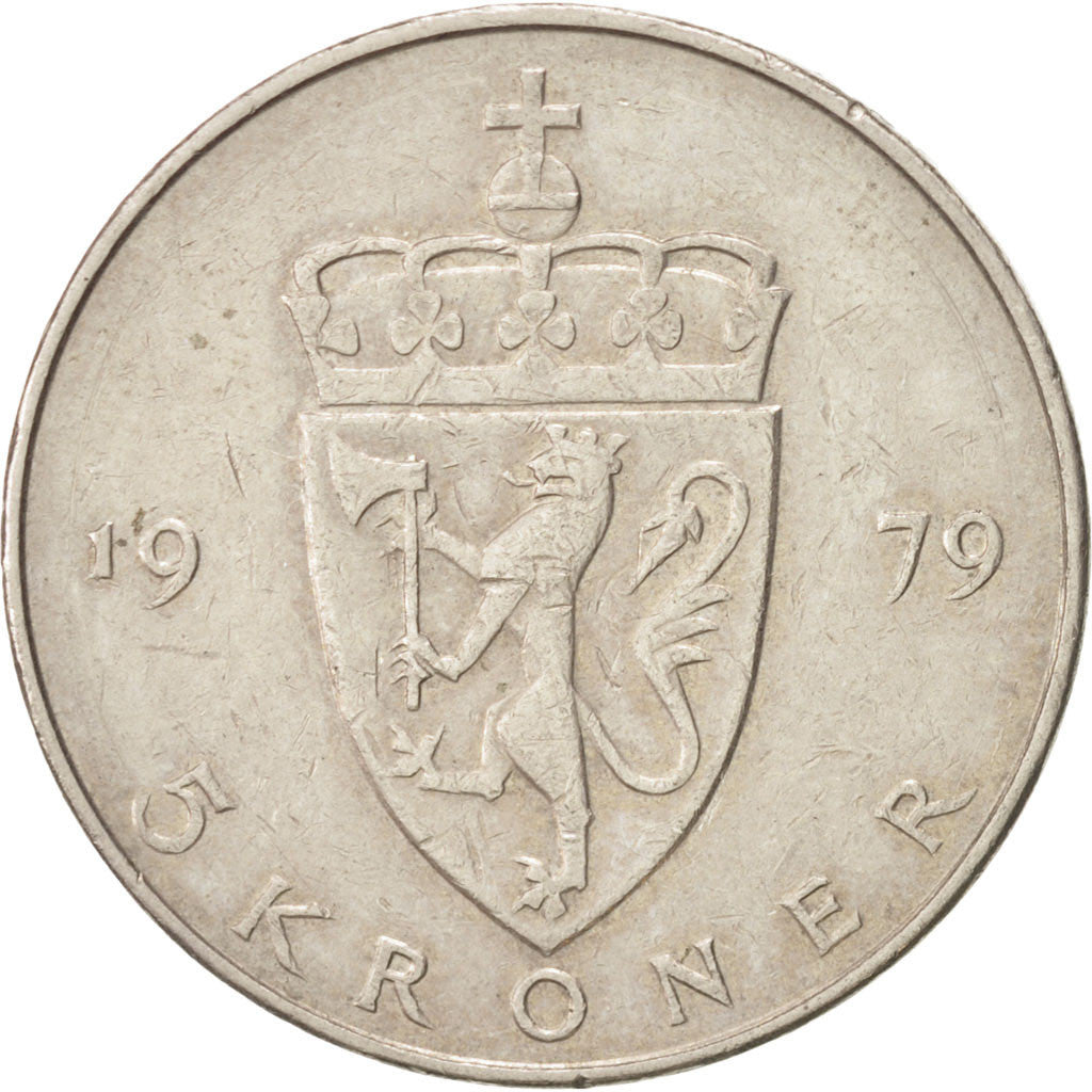 Norway 5 Kroner - Olav V Type 2 Coin KM420 1974 - 1988