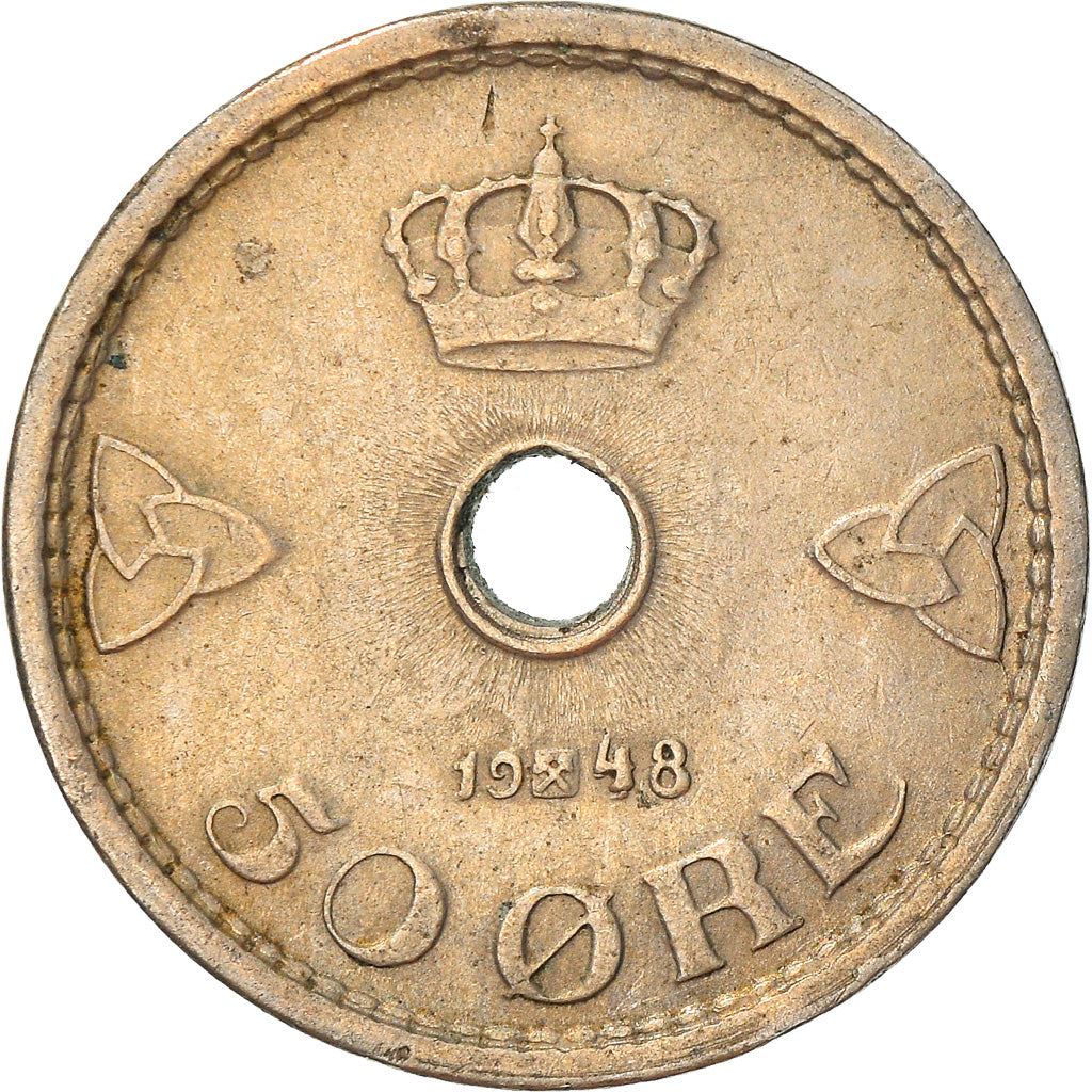 Norway | 50 Ore Coin | Haakon VII | Type 4 | KM386 | 1926 - 1949