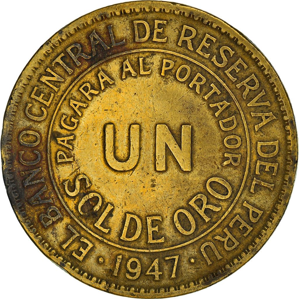 Moneda Peruana 1 Sol de Oro | Emblema del Perú | KM222 | 1943 - 1965