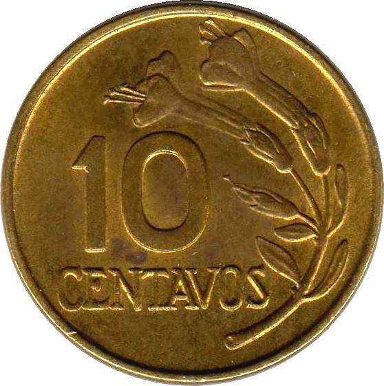 Peru | 10 Centavos Munt | Cinchona boom bloem | KM245 | 1966 - 1975