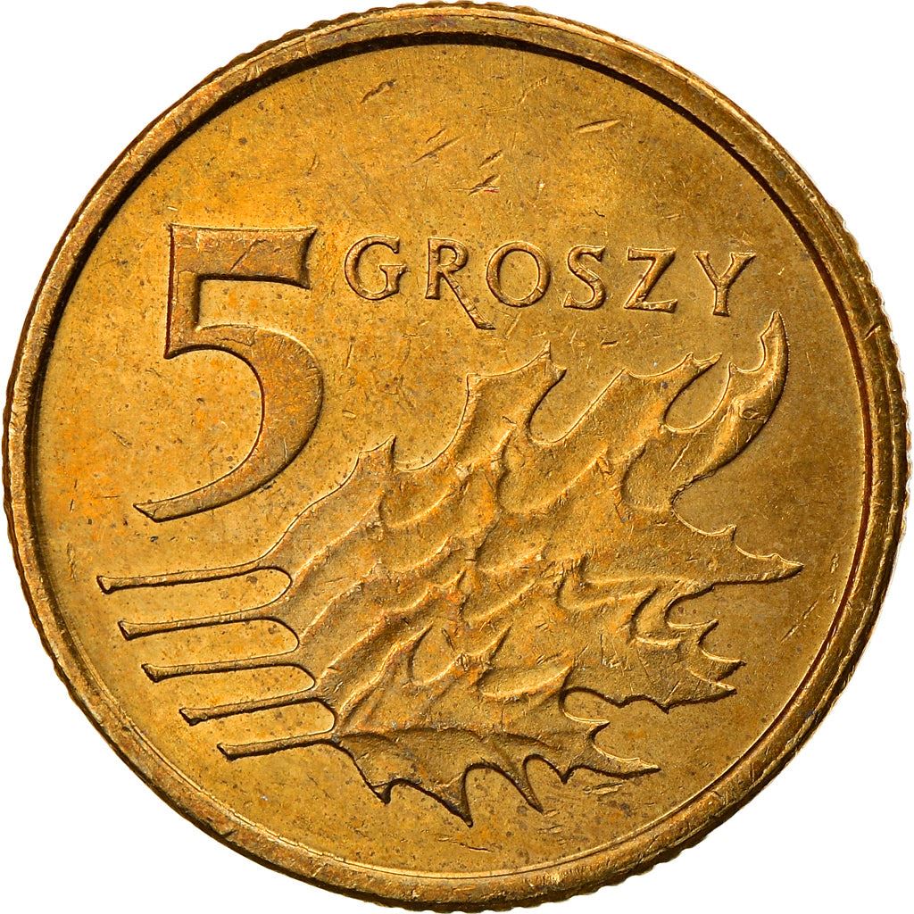 Poland 5 Groszy Coin | Oak Leaves | Polish White Eagle | KM278 | 1990 - 2014