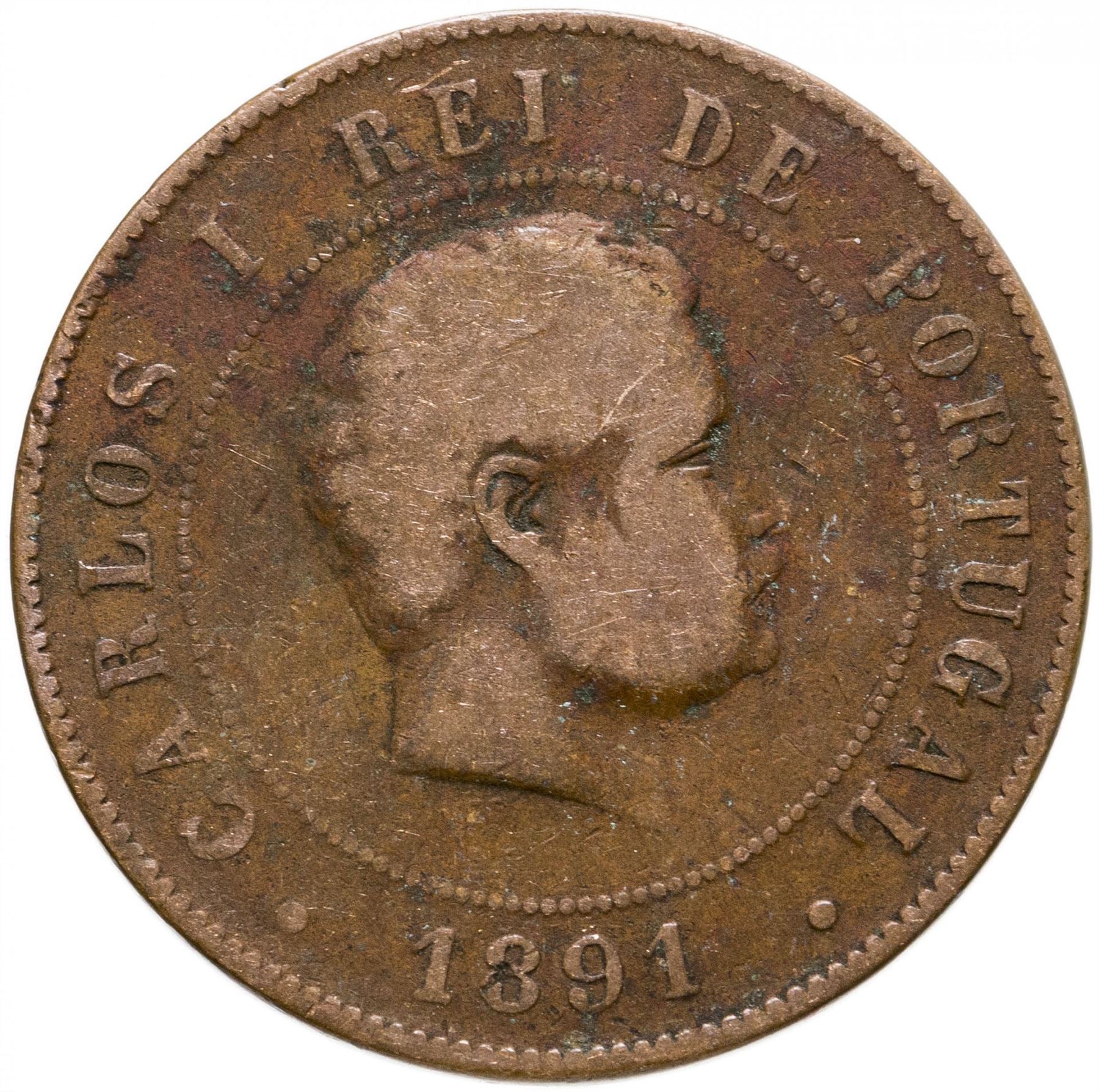 Portugal 20 Reis Mynt | Kong Carlos I | KM533 | 1891 - 1892