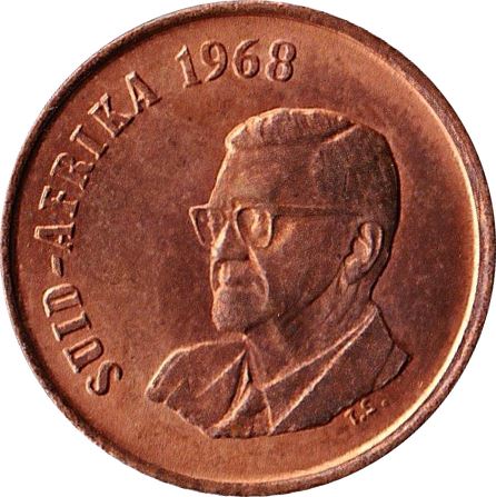 Pièce de 1 cent d'Afrique du Sud | Charles Swart | Légende en afrikaans - SUID-AFRIKA | KM74.2 | 1968